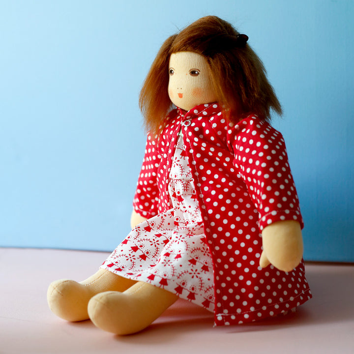 Nanchen Outfits for 15" Dressable Dolls - dress & polka dot coat