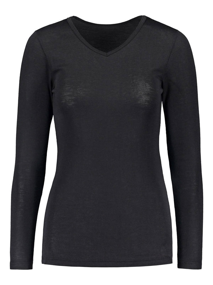 silkwool long-sleeved V-neck (black size small in stock)