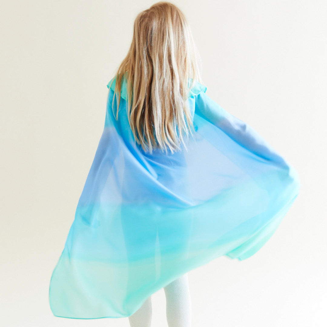 sea blue silk cape