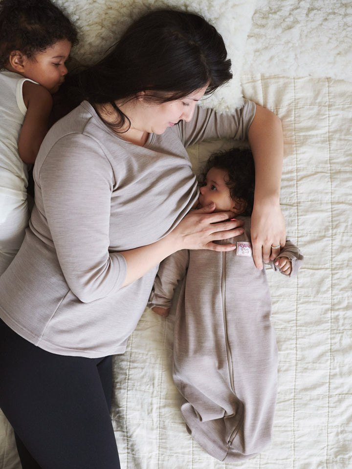 organic merino wool sleepsack with arms, sand