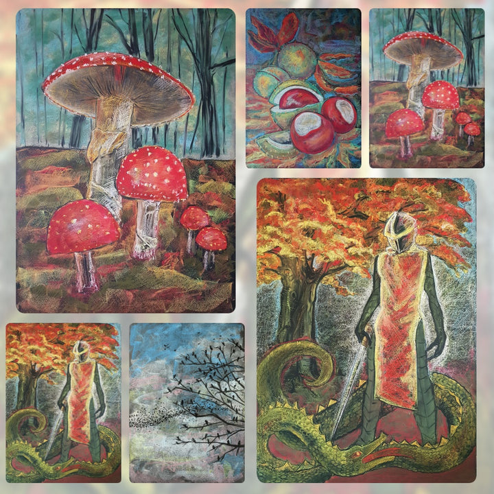 Fly Agaric chalk drawing postcard