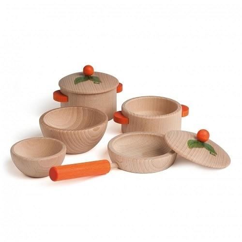 wooden play cooking set