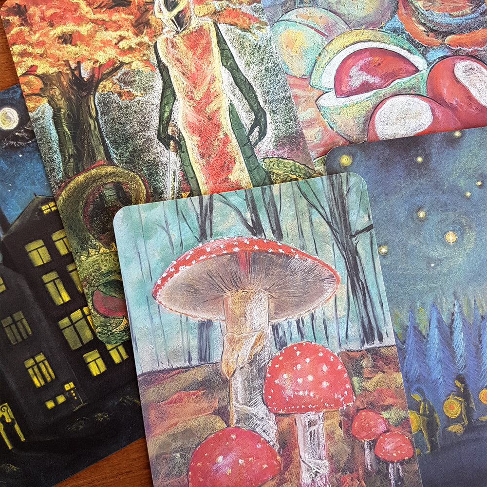 Fly Agaric chalk drawing postcard