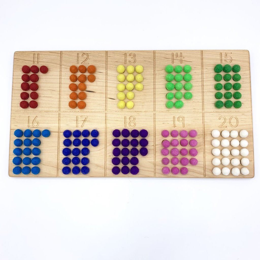 reversible 11-20 board, with wool balls