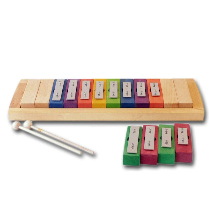 Expandable rainbow glockenspiel with removable notes, 8-note pentatonic, 4 spacers