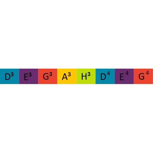 Expandable rainbow glockenspiel with removable notes, 8-note pentatonic, 4 spacers